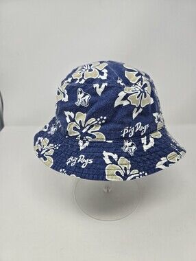 VINTAGE BIG DOG NAVY BLUE CREAM TROPICAL REVERSIBLE BUCKET HAT WOMEN OS 1990S